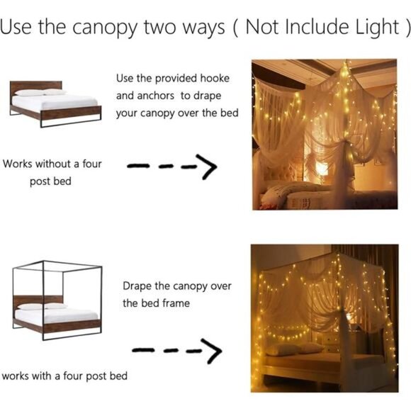 Mosquito NET for Bed Canopy, Four Corner Post Curtains Bed Canopy Elegant - Picture 2 of 8